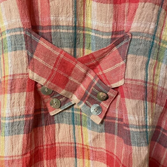 Soft Surroundings Womens Red Plaid Linen Button-Up Long Sleeve Shirt Size 3X - Picture 6 of 11